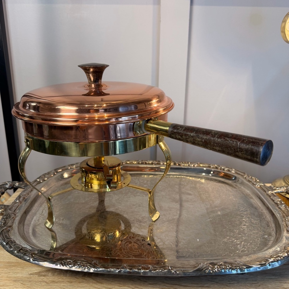 Chafing Dish Copper and Brass Cookware Food Warming Tray Vintage Douro Portugal